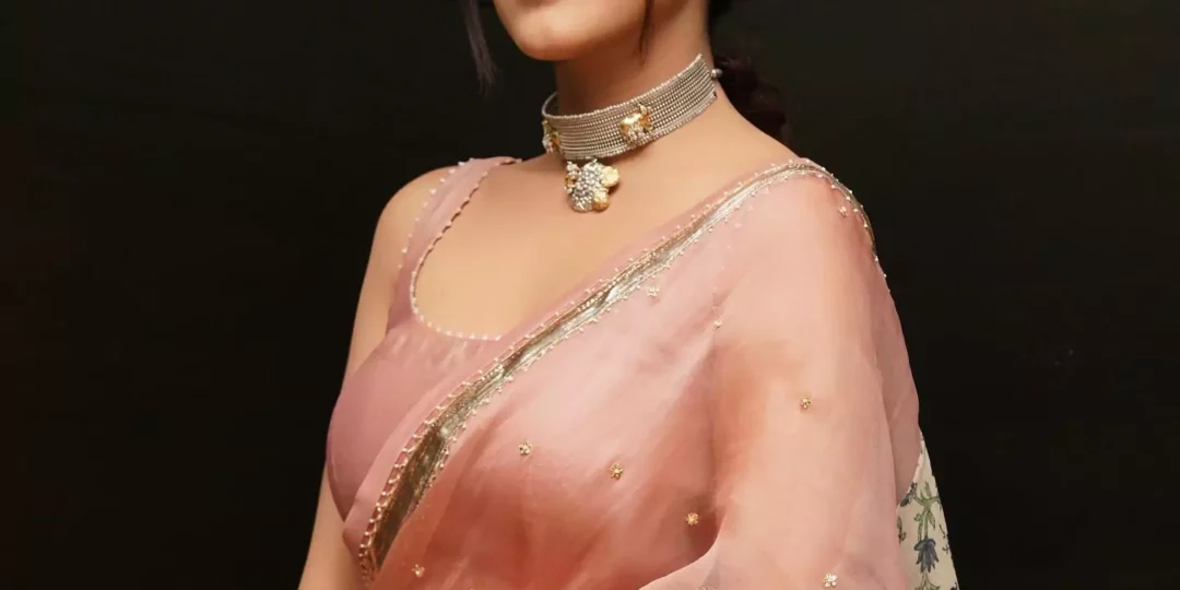 Malvika Sharma Blush Pink Embroidered Organza Saree