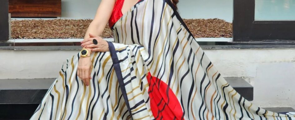 Bhagya Shree Stripes Digital Printed Saree