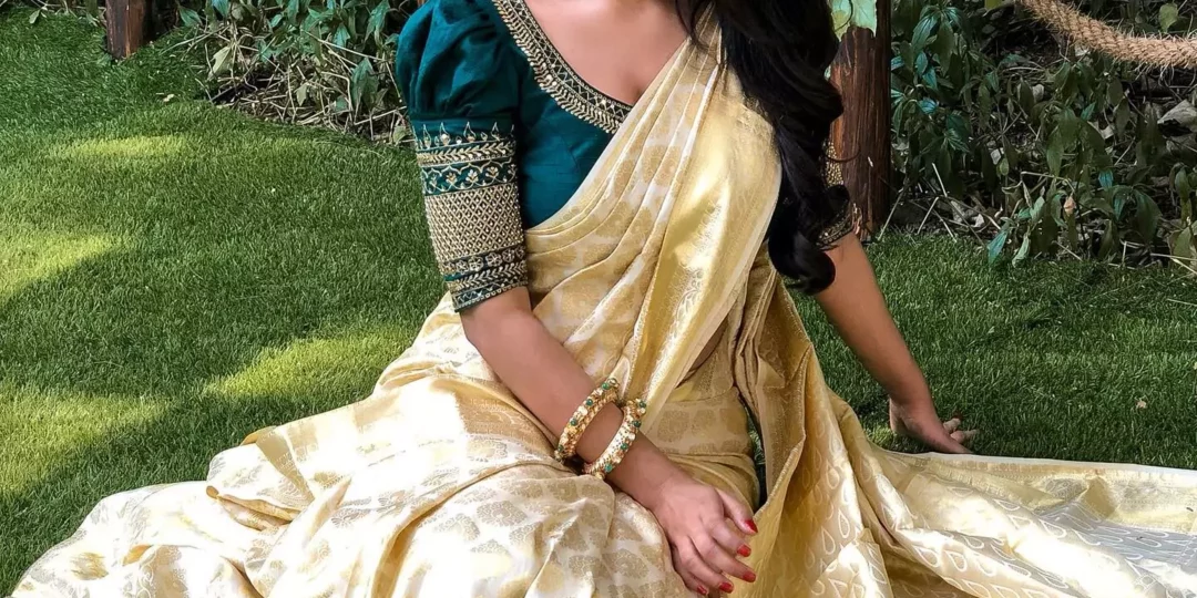 Nabha Natesh in Gold Saree