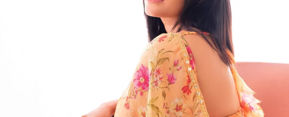 Divya Pillai Hot Floral Orange Saree