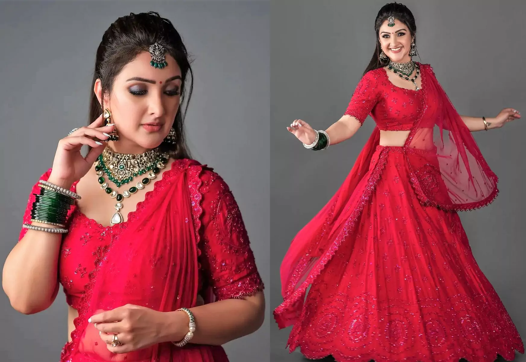Gorgeous | Sridevi Vijaykumar in Ravishing Red Designer Lehenga